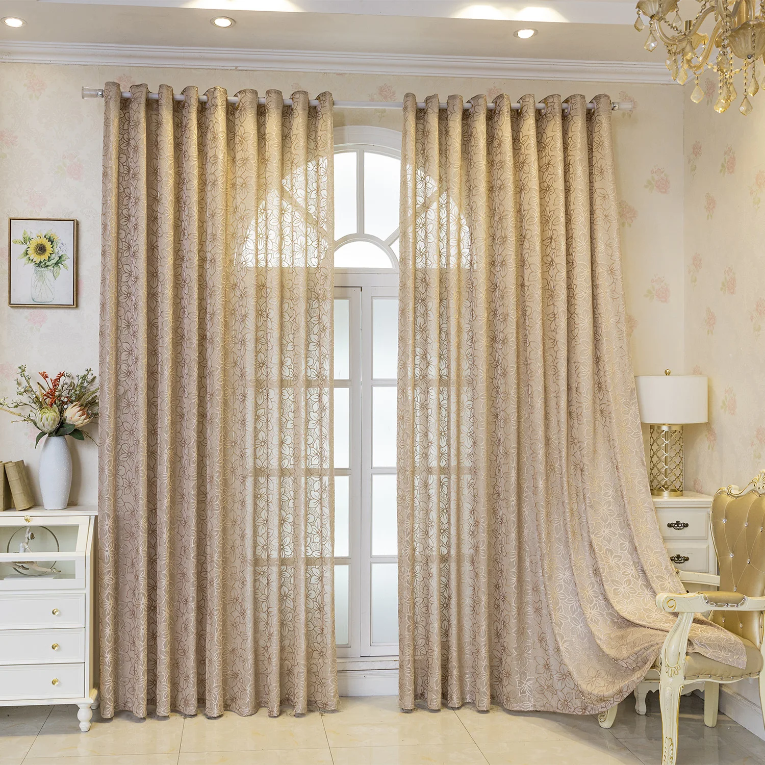 1pc Romantic Cherry Blossom Embroidered Sheer Curtain Elegant Floral Voile Sheer for Living Room Bedroom Window Decor