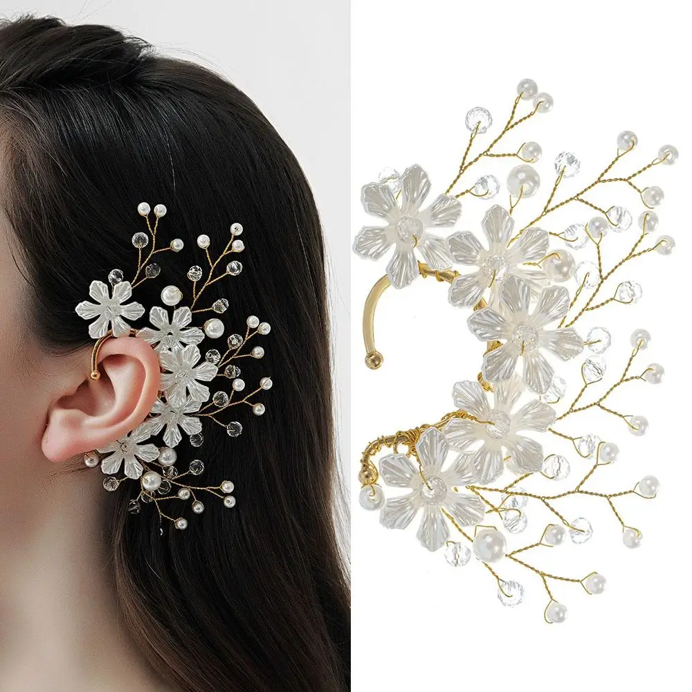 Retro Style Bridal Earrings Wedding Jewelry Rhinestone Shining Floral Ear Bone Clamp Ear Hanging Women Girls