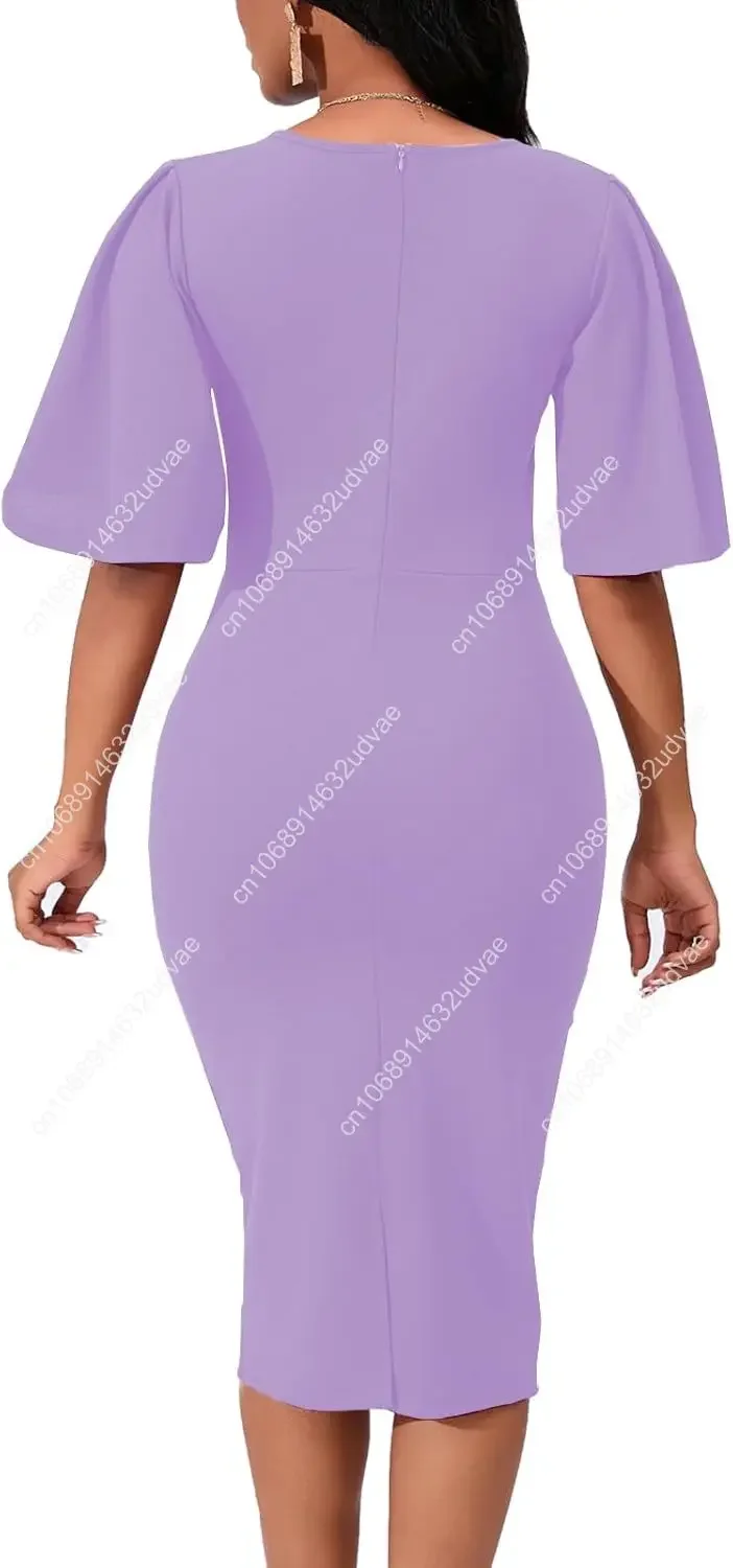 Damen, figurbetont, mit Rüschen, ausgestellt, kurze Kleider, Ärmel, Arbeit, Midikleid, Business, Büro, lässiges Bleistiftkleid