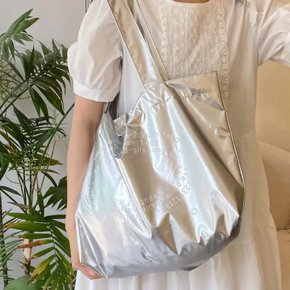 

Korean Style Silver Shoulder Bag Handbag Solid Color Waterproof Tote Bag French Style Minority Design Underarm Bag Travel