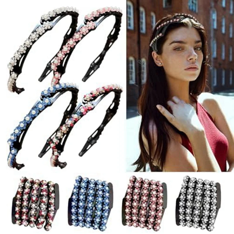 4Pcs Retractable Pocket Headbands - Non Slip Portable Telescopic Hair Hoops,Foldable Headbands For Women Washing Makeup