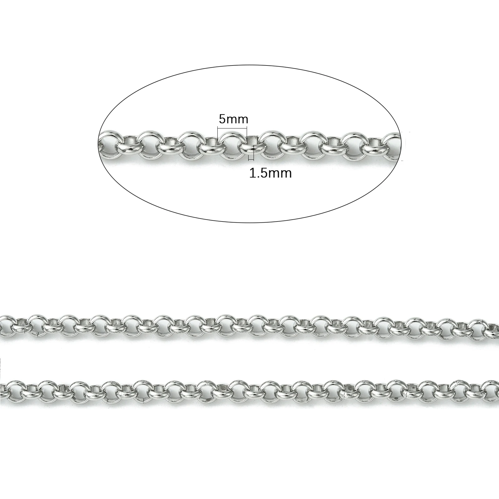 10m 304 Stainless Steel Rolo Chains Unwelded Link Chain for Jewelry Making DIY Bracelet Necklace 2.5/3/4/5/6mm