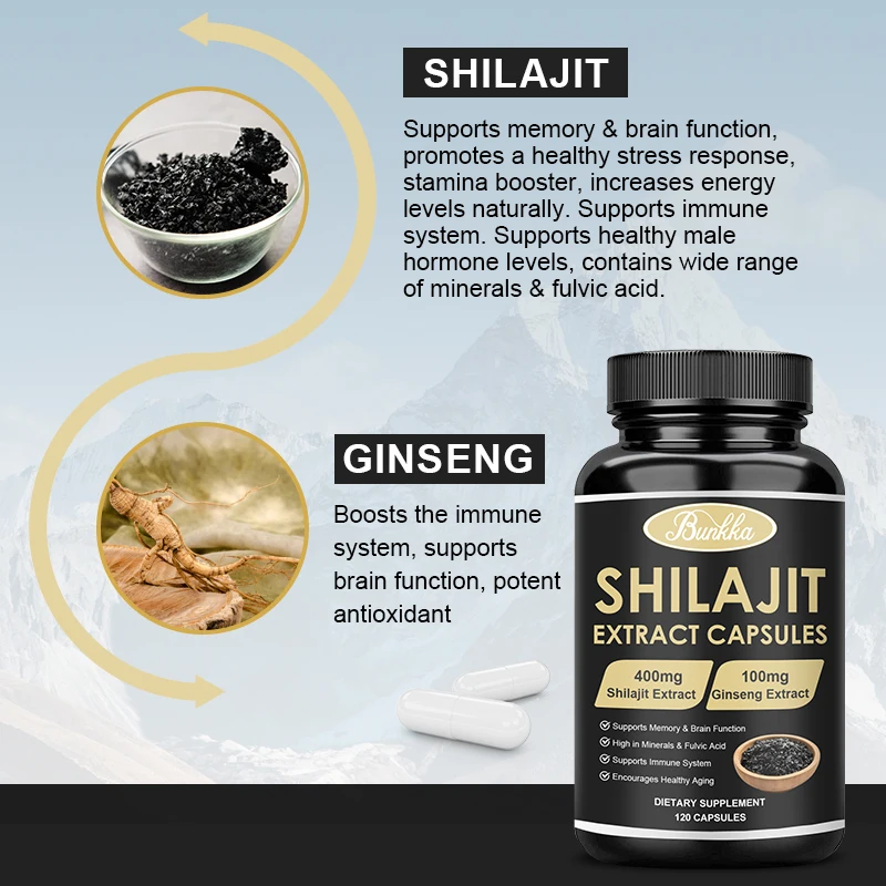 BUNKKA Organic Shilajit Capsules Fulvic Acid Shilajits Original Himalaya For Energy Supplement Muscle Gain&Build For Men&Women