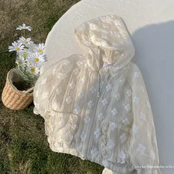 軽量の子供用夏服,花柄の刺繍が施されたフード付きジッパー付きジャケット,1〜10年