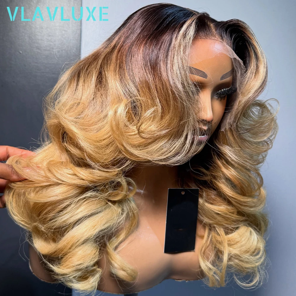 Honey Blonde Ombre Colored 32 Inch Wig Human Hair 13x4 HD Lace Ombre HD Lace Front Bouncy Curly Glueless Wig for Women Color Wig