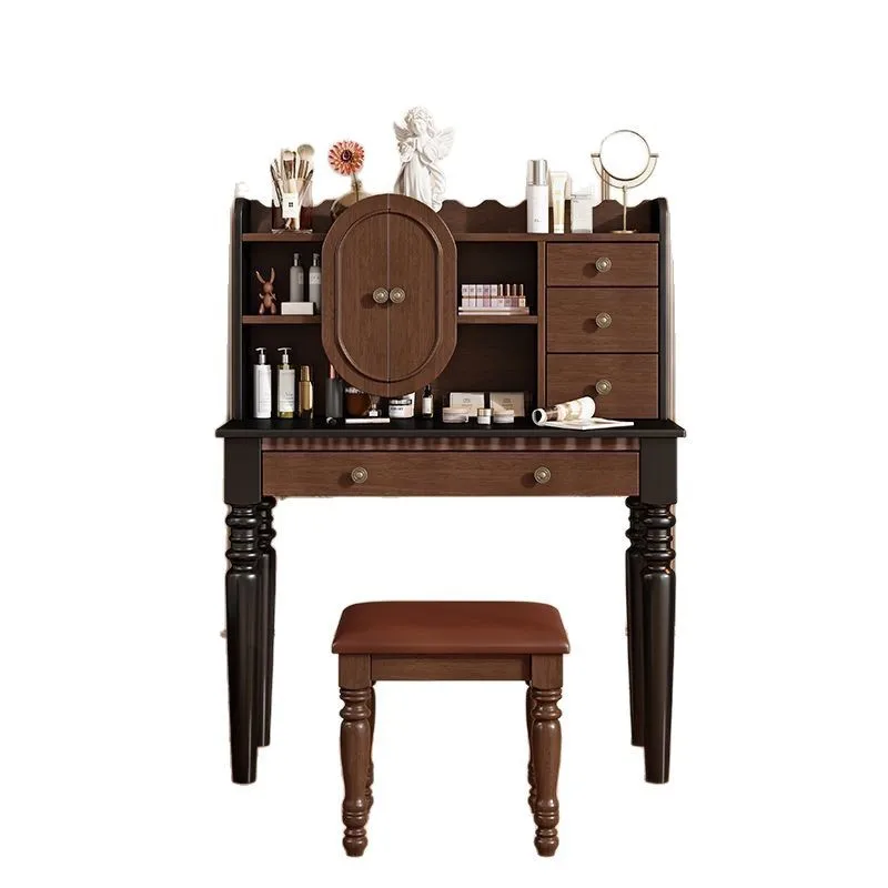 

American solid wood dresser makeup mirror modern light luxury retro French desk table integrated bedroom small apartment