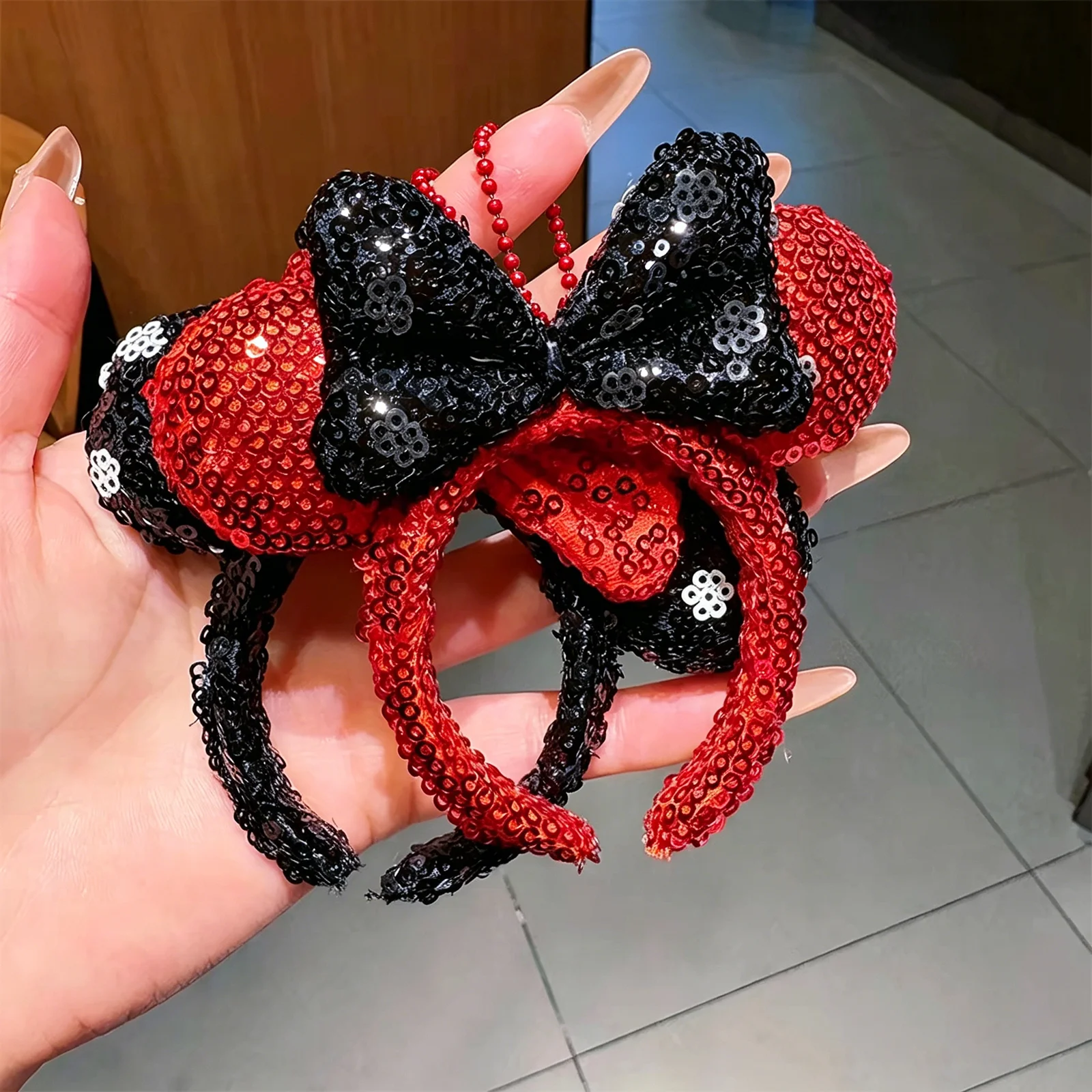 2pcs Mini Mouse Ear Accessories Sequin Bow 4-inch Hair Hoops Decoration Bun Bag Camera Clothes Accessories DIY Gifts Keychain