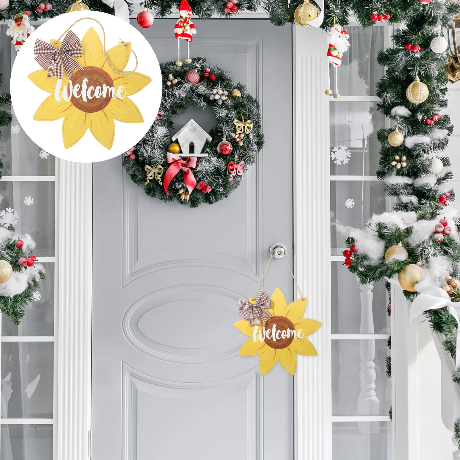 

Farmhouse Wooden Sunflower Welcome Sign Hanging Door Decor Rustic Porch Plaque for Home Wall Art Welcome Porch Sign