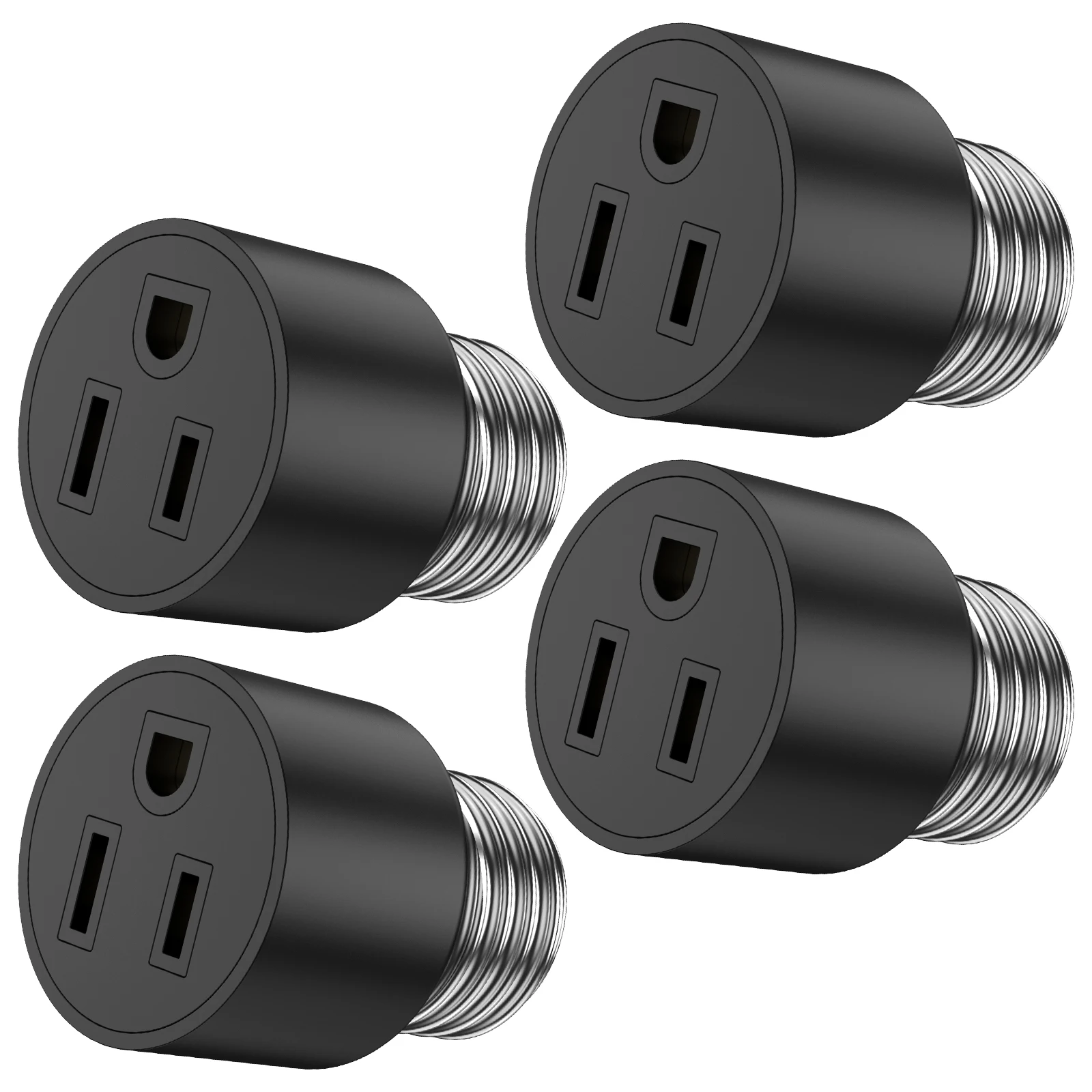 4Pcs Light Socket to Plug Adapter US 1250W Max Safe 3 Prong Light Socket Outlet Adapter E26/E27 Light Bulb Socket to 2/3 Prong