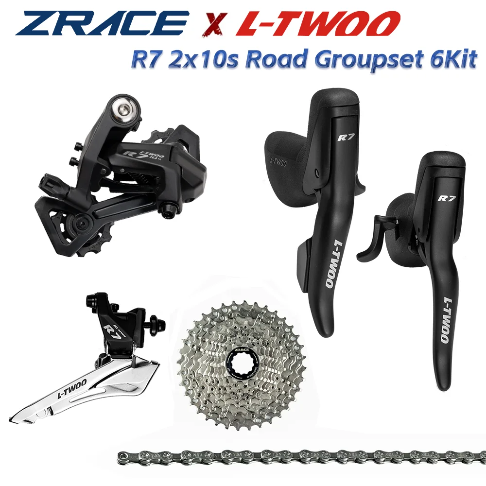 L-TWOO R7 2x10S Rennrad-Gruppensatz 6-Kit, 20-Gang Mechanisches Felgenbremsen-Kit + ZRACE 10s Kassettenkette
