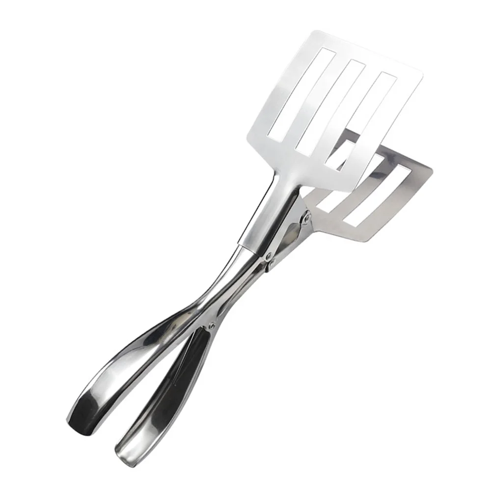 

Stainless Steel Bbq Tongs Flat Heat Resistant Kitchen Serving Clips For Fried Fish Steak Bread Home Restaurant Use Grease Drain