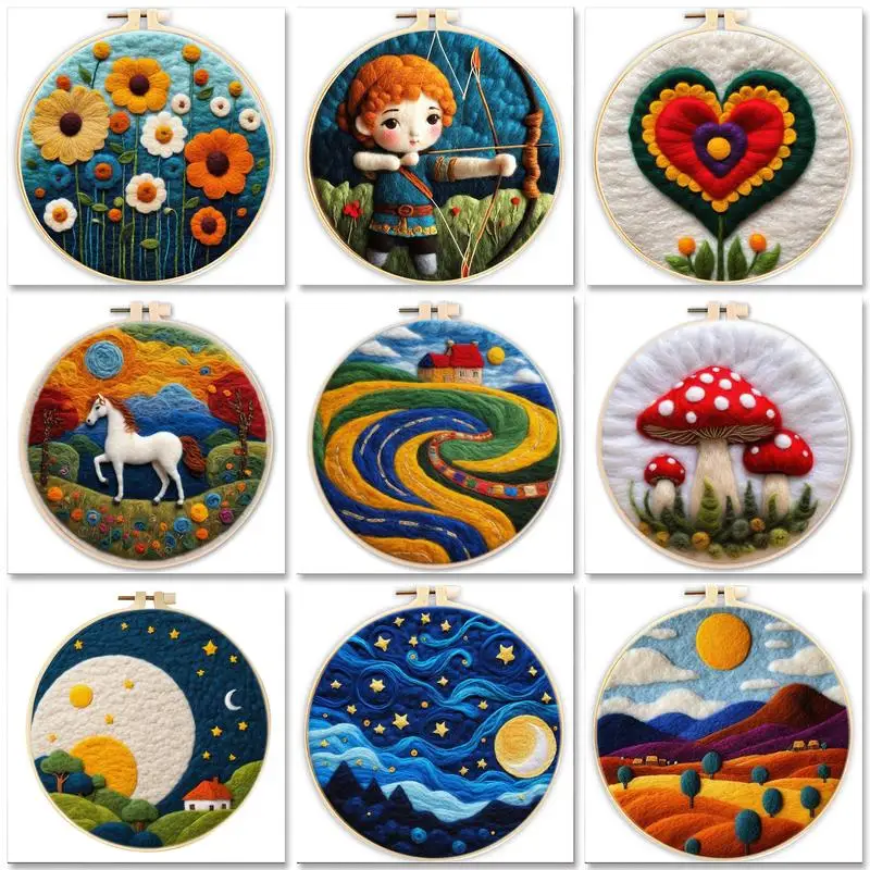 

Needle Felting Wool Landscape Wool Needle Felt Painting For Adults Kits Wool Felting Yarn Supplies Diy Craft for Home Decoration