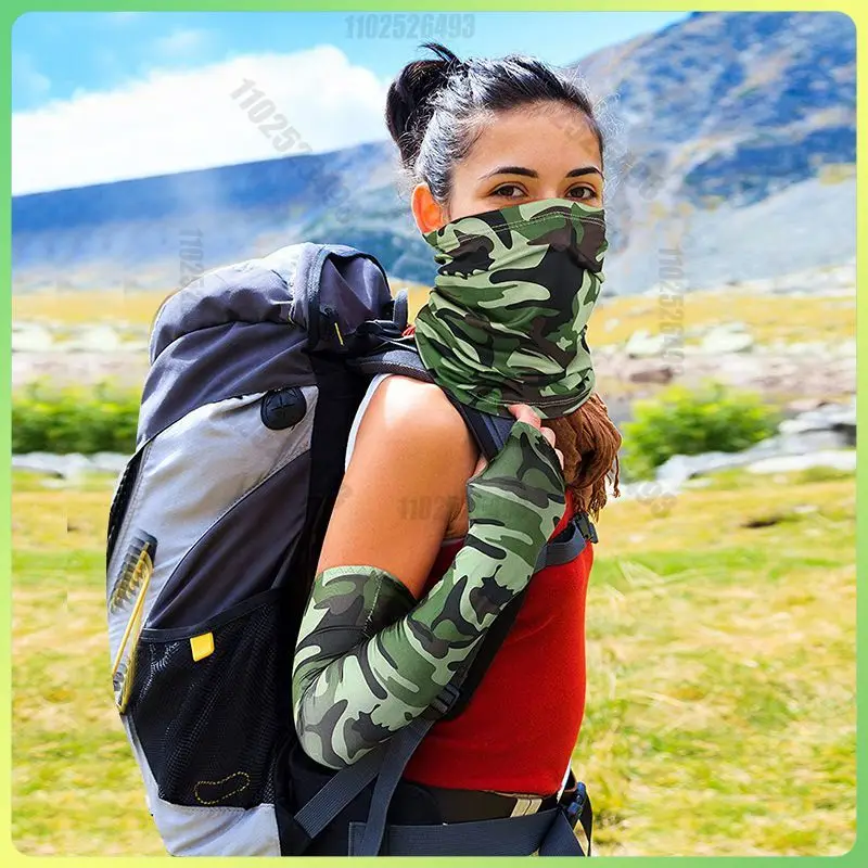 Arm Sleeves Sunscreen Summer Sun UV Protection Ice Silk Bib Combo Outdoor Cycling Fishing Climbing Women Men Mask Cuff Sleeves