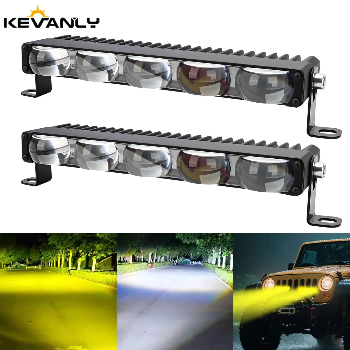 

2pcs 1-5 Lens Car Grille LED Work Light White Yellow Dual Color Auto Front Middle Grille Light for SUV ATV Exterior Decoration