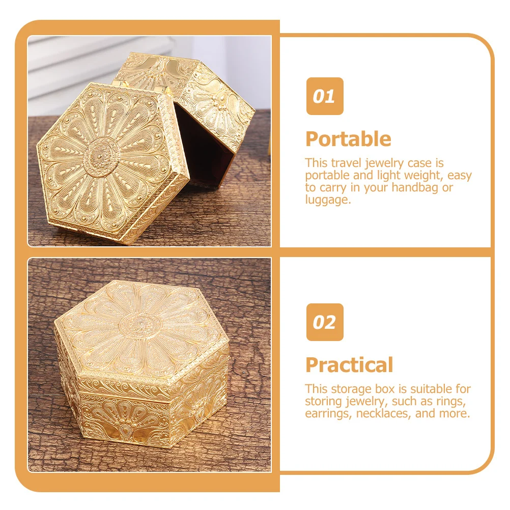 

Hexagonal Jewelry Box Vintage Design Portable Travel Jewelry Organizer Small Storage Case for Earrings Rings Necklaces