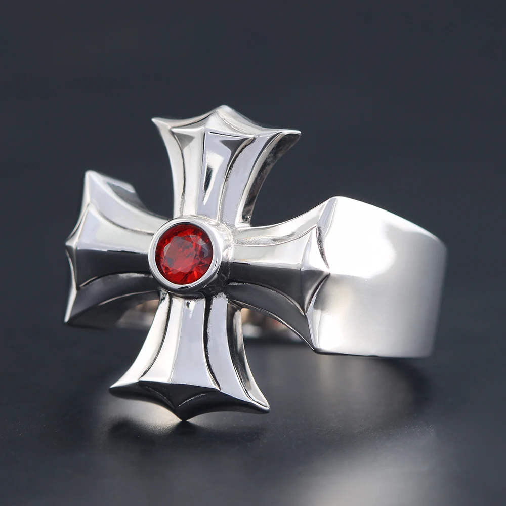 Prayers Cross Symbol For blessings Inlaid Zircon Sterling Silver Rings