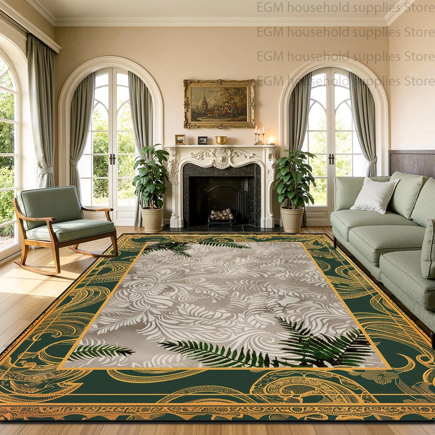 Retro Art Decor Botanical Pattern Carpet Soft Plush Large Area Living Room Home Decor Elegant Bedroom Rugs Anti‑slip Floor Mats
