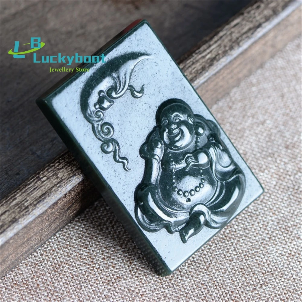 Xinjiang Hotan  Green Ink Jade Buddha  Brand Pendant  Chinese Handcarved Charm Jewelry Women's Men's Amulet Gift