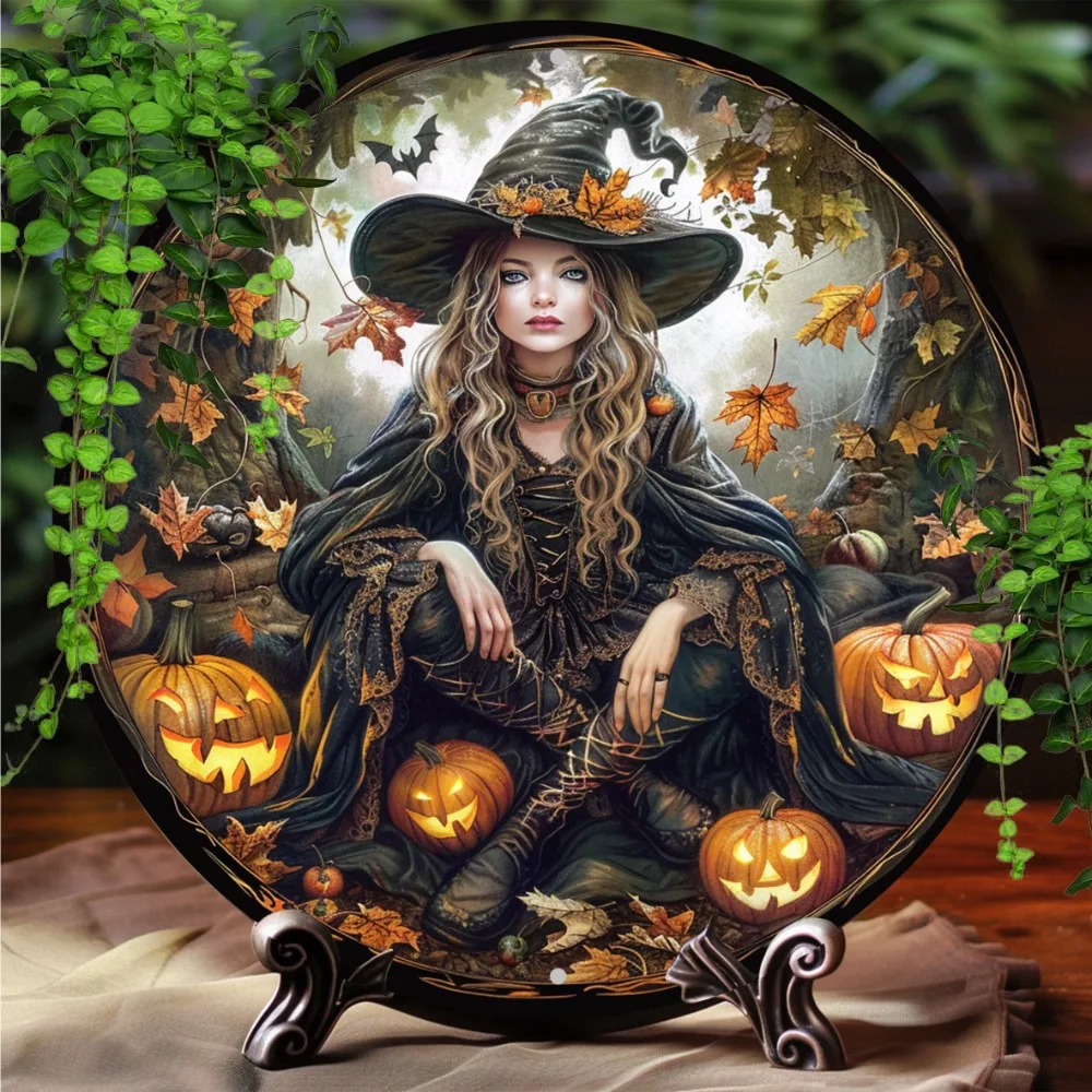 

2D Flat Print, Round Aluminum Sign Wall Art, Vintage Metal Sign, Witch Themed, Bar, Coffee Sign, Party Decor, Halloween Gifts