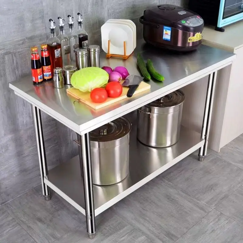 

2layer Thickened work table hotel kitchen operating table load hit stainless steel packaging table bowl dish organizer shelf