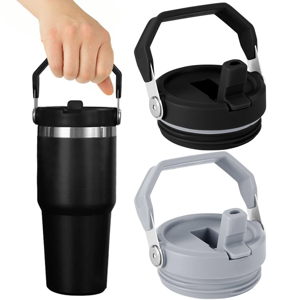 2-1PC Tumbler Flip Straw Lid with Handle for Stanle y 20/30oz Cup Spill Proof Dustproof Tumbler Lid Cover Splash Water Cup Lid