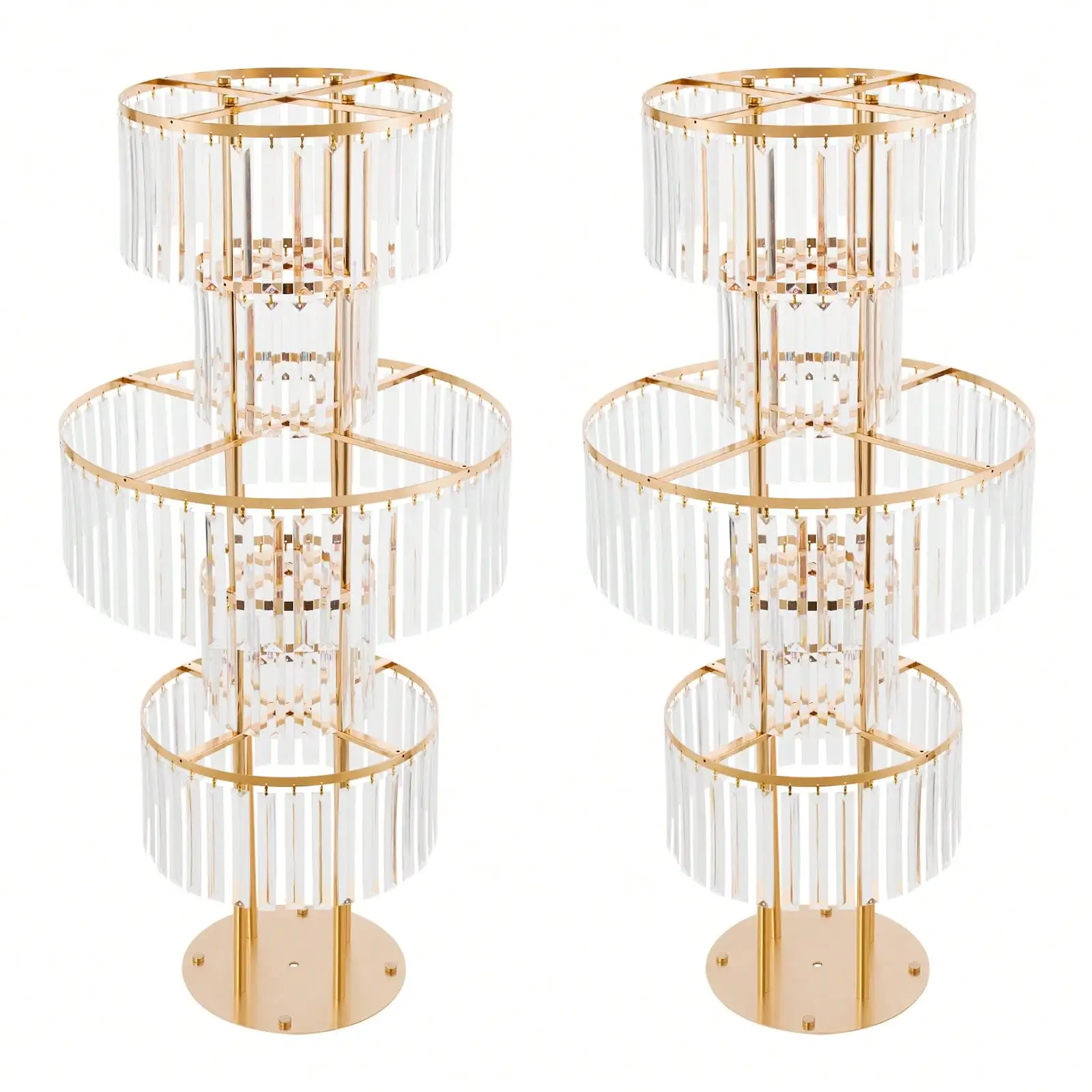 5-Tier Crystal Wedding Flower Stands, 2 Pcs 110 Cm/ 43.3 Inch Gold Vases Centerpieces With 11-Inch Diameter Base, Crystal Vases For Centerpieces, For Wedding Reception Birthday