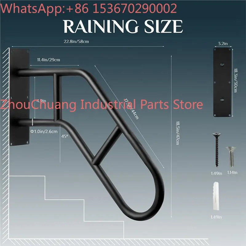 For Outdoor Steps& Elderly Hand Rail, U-Shaped Wall-Mounted Stair Railing, For Porch, Deck, Garage& Garden Grab Bar