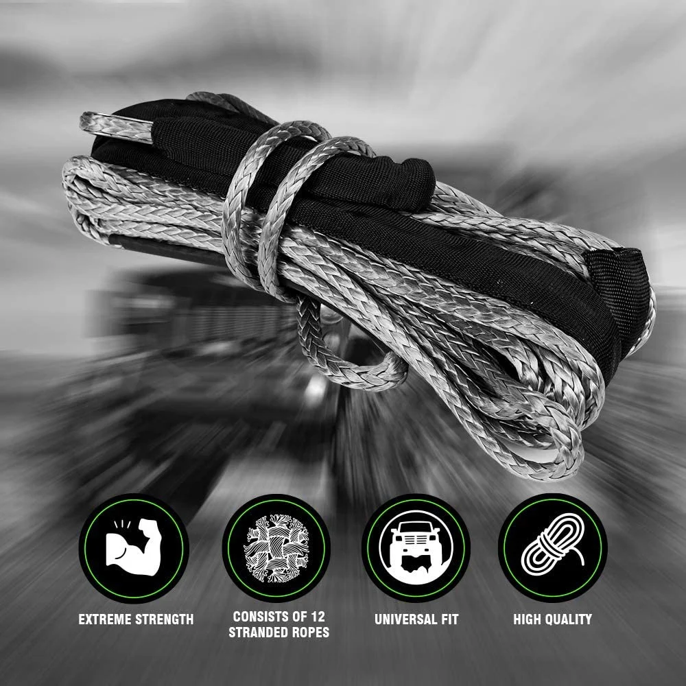 Synthetic Winch Rope, 15M 7700 Lbs Winch Line Cable Rope with Protective Sleeve Maintenance String for ATV UTV Off-Road