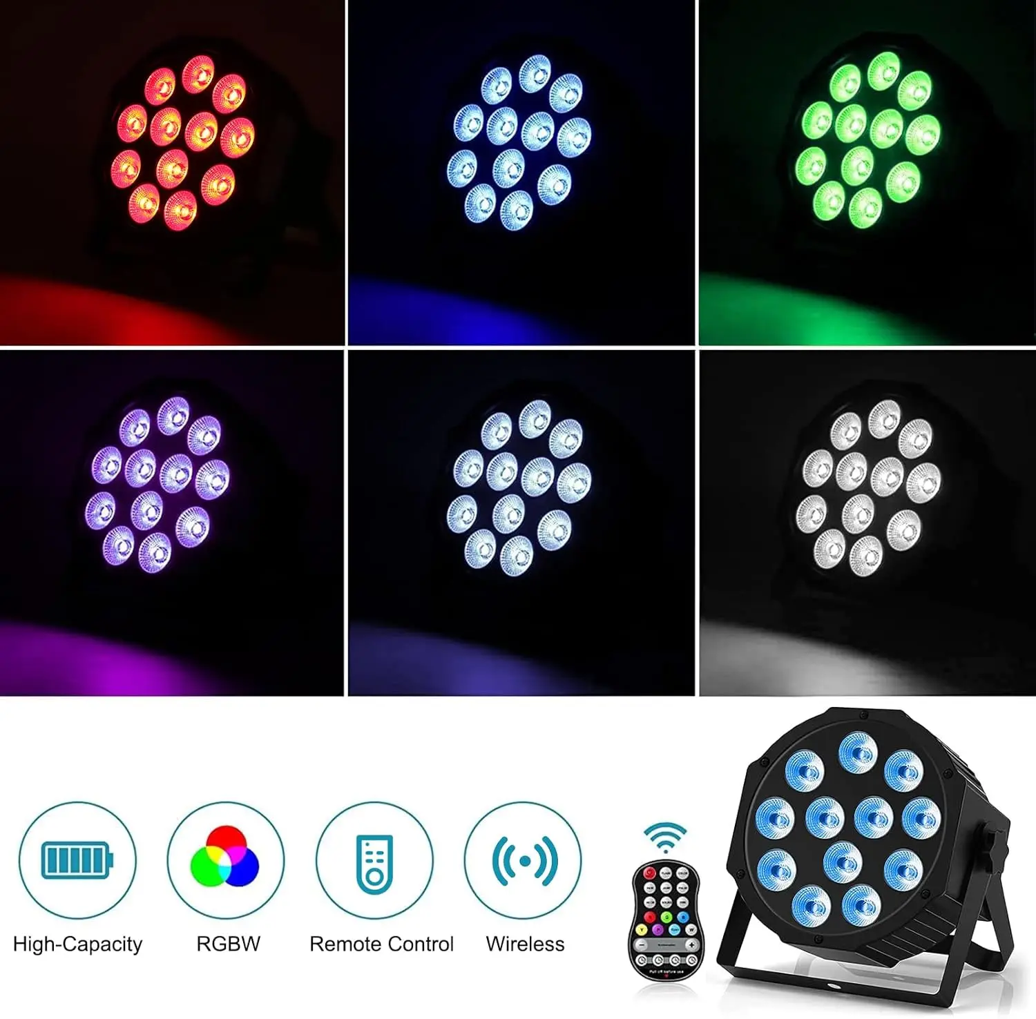 Par Lights  4-in-1 LED Up lights Battery Powered Stage Lights,  DJ Lights Sound Activated