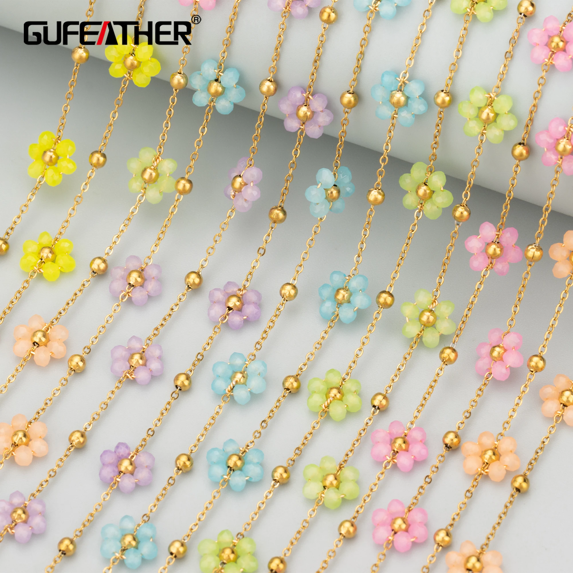 GUFEATHER C350,chain,natural beads,stainless steel,nickel free,hand made,charms,jewelry making,diy bracelet necklace,1m/lot