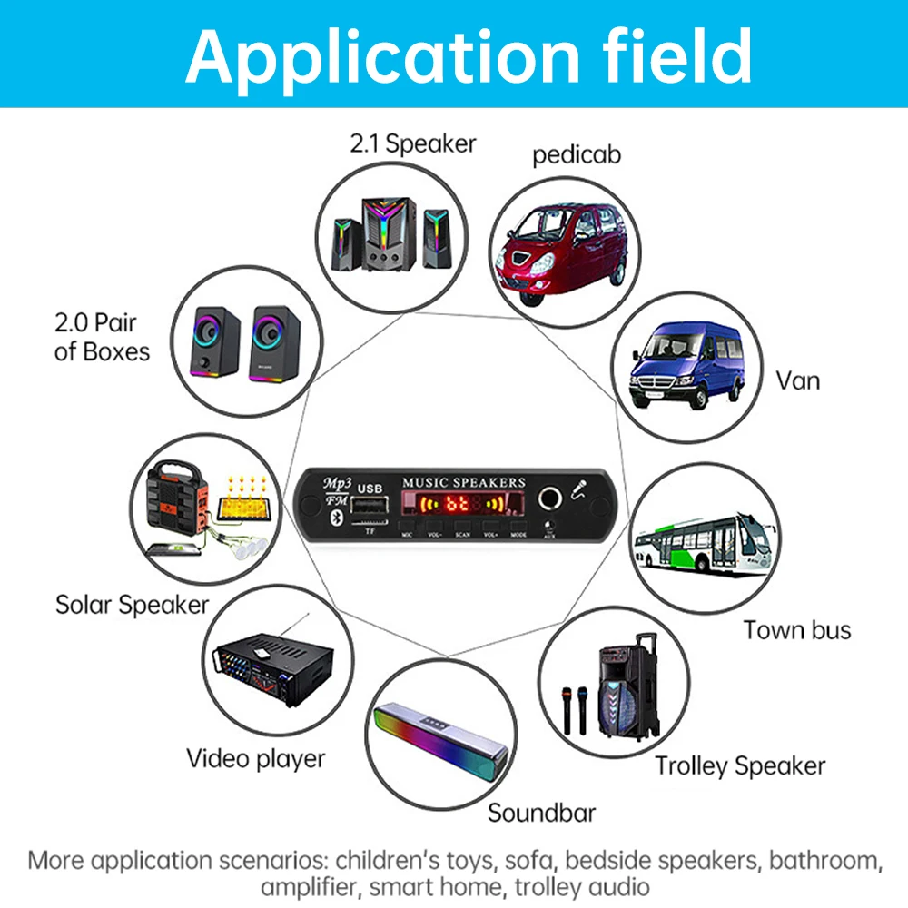 Carte de décodage Audio Bluetooth DC 6 ~ 24V, Module de lecteur Audio MP3 2x80W, carte amplificateur stéréo double canal, karaoké pour voiture