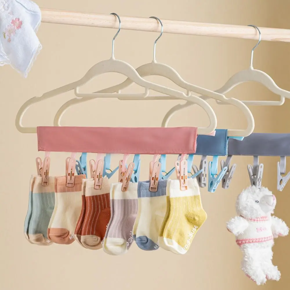 

Portable Solid Color Folding Clothes Hanger 6 Clips Space-Saving Portable Drying Rack Plastic Sock Clip Dormitory