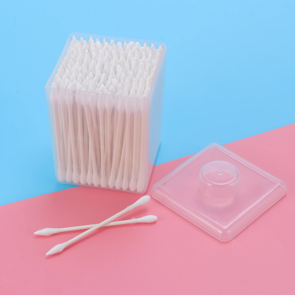 

200pcs Double Tips Cotton Swabs Rounds Tapered Natural Safety Makeup Buds Multifunction Portable Plastic Box