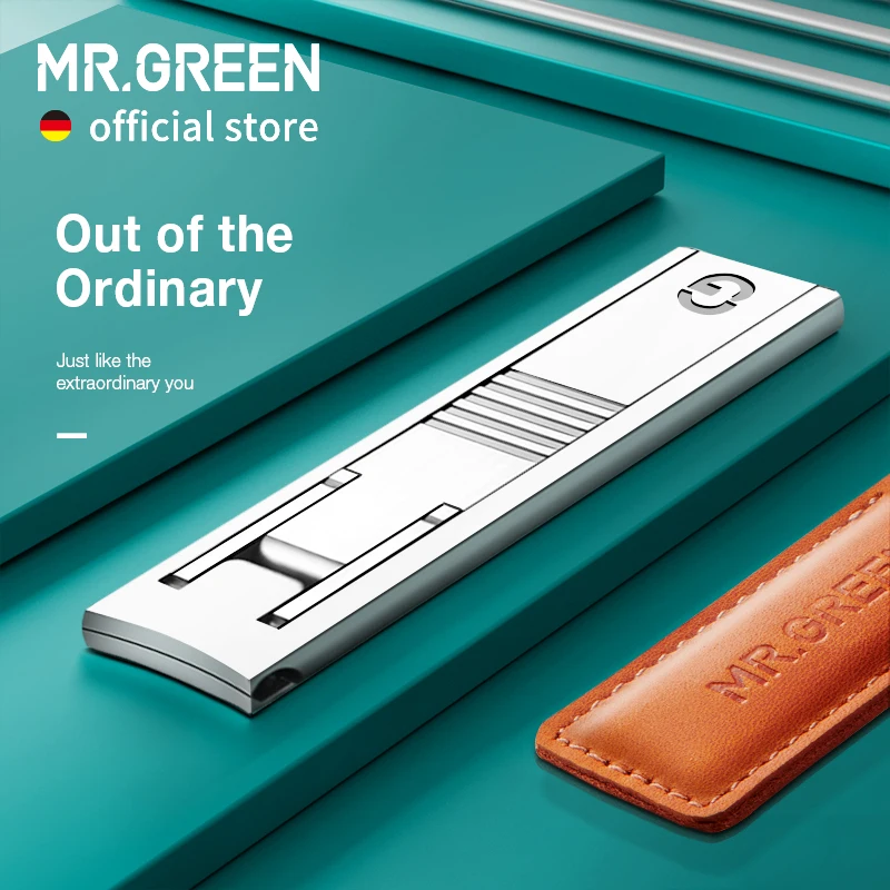 MR.GREEN-Coupe-ongles ultra fin portable avec couvercle en cuir de vache, outil de manucure en acier inoxydable de qualité supérieure, Bergame