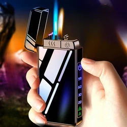 New 2024 Metal USB Windproof Lighter Torch Jet Dual Plasma Arc Lighter Gas Electric Butane Rechargeable Pipe Cigar Lighter