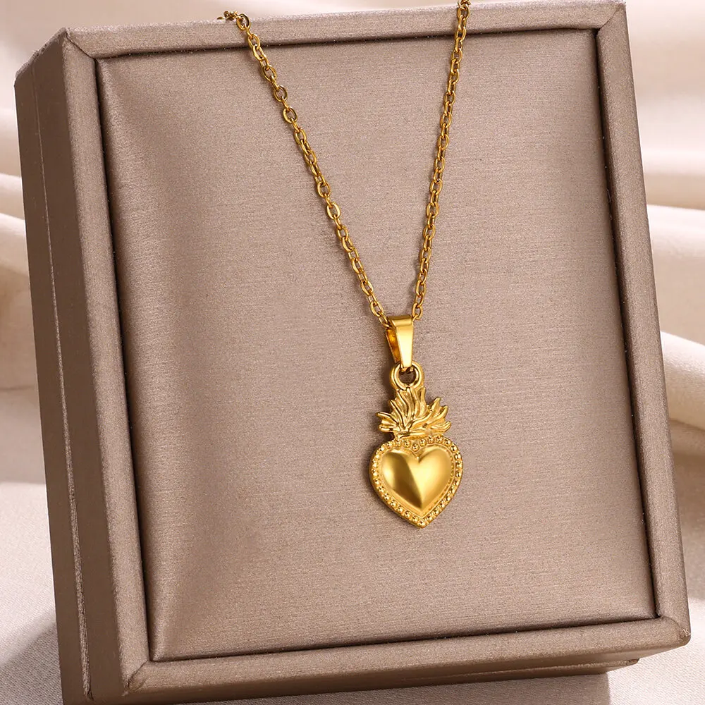 Mode Halsketten 2022 Frau Edelstahl Liebe Herz Anhänger Halsketten Jungfrau Mädchen Schmuck Rose Gold Farbe Kette Link