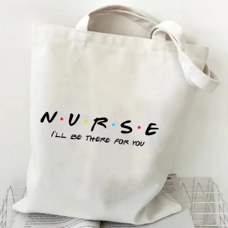 Nurse Canvas Tote Bag Women's Friends TV Show Shopping Bag Nurse I'll Be There for You Print Casual Handbag Side Bag for Ladies view 2