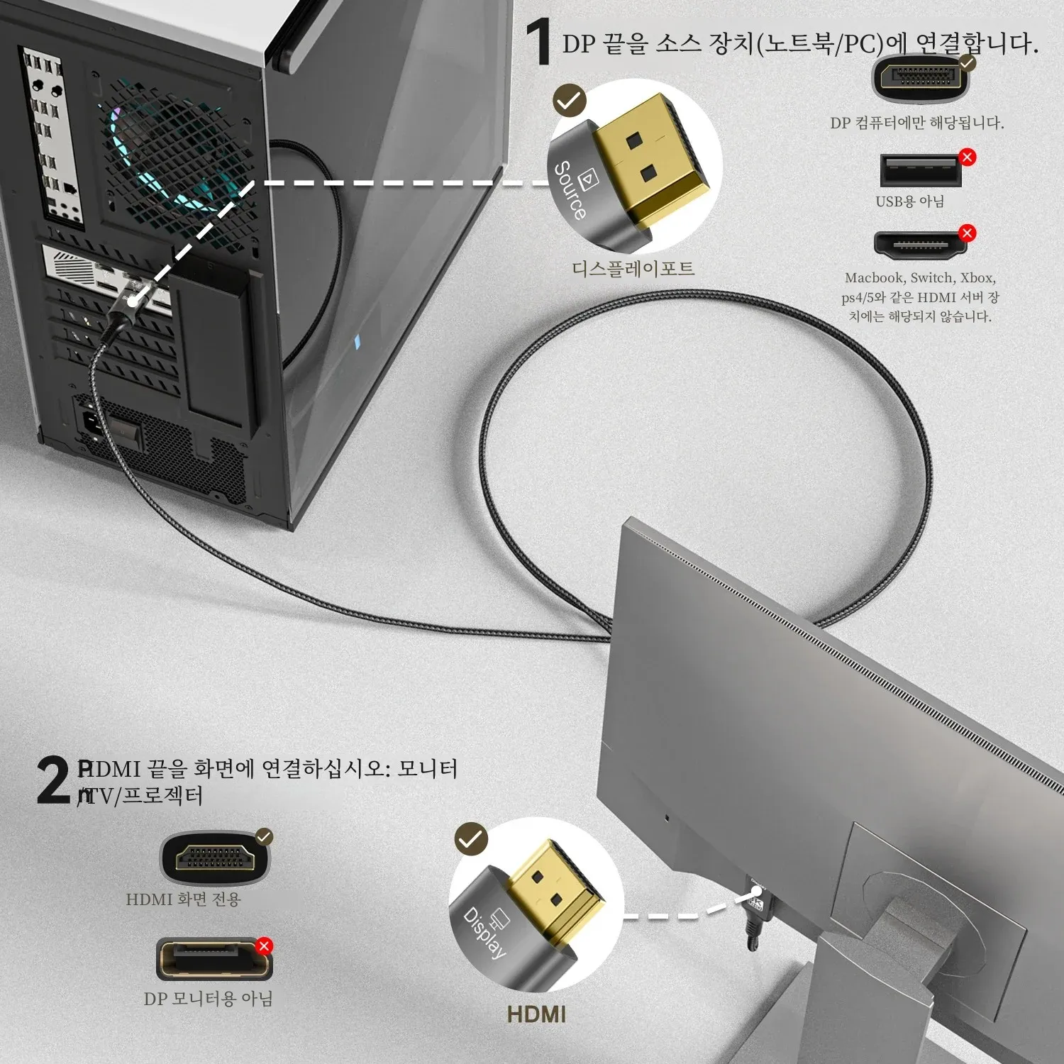 PC HDTV 프로젝터용 비디오 오디오 디스플레이 포트-HDMI 호환 케이블, DP-HDMI 어댑터, 8K @ 60Hz, 4K @ 120hz