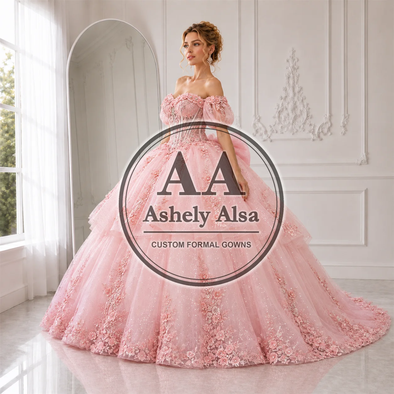 Charming Mexico Women Birthday Party Dress With Short Sleeve Flower Applique Tiered Puffy Skirt 15 16 Quinceanera Custom AA826