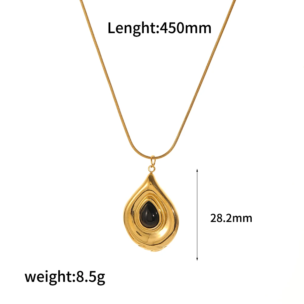 Modische Naturstein-Edelstahl-Anhänger-Halskette, vergoldet, französischer Retro-Schmuck für Damen – Detail 8