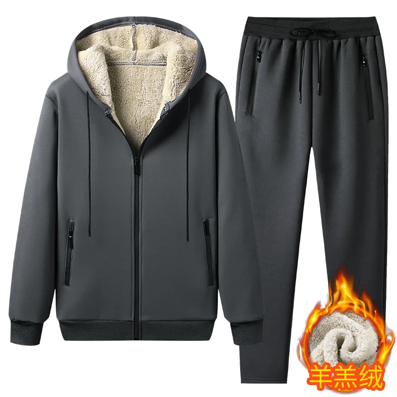 Hiver hommes ensemble chaud épais à capuche veste + pantalon 2PC ensembles hommes agneau cachemire sweats à capuche fermeture éclair survêtement homme sport costume grande taille 6XL