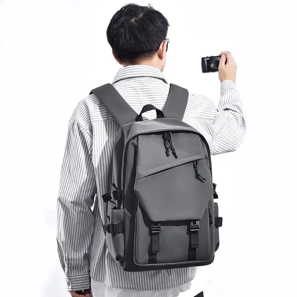 حقيبة ظهر كاجوال من قماش أكسفورد ذات سعة كبيرة متعددة الجيوب مقاومة للماء حقيبة سفر بلون سادة حقيبة كمبيوتر محمول ترفيهية للجنسين #3