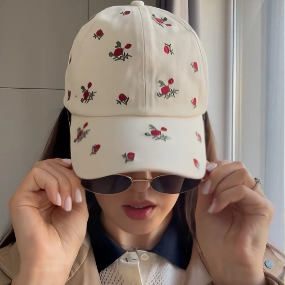 1pc Flower Brim Print Baseball Cap for Women,Sweet Leisure Sports Retro Embroidered Sun Hat,suitable for Daywear,travel,outdoor