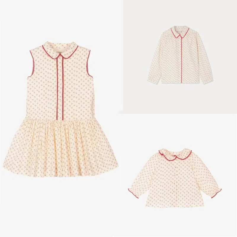 

New Girls Cherry Dress Peter pan Collar Summer Sleeveless Cotton Girls Princess Flower Dress Children Clothing