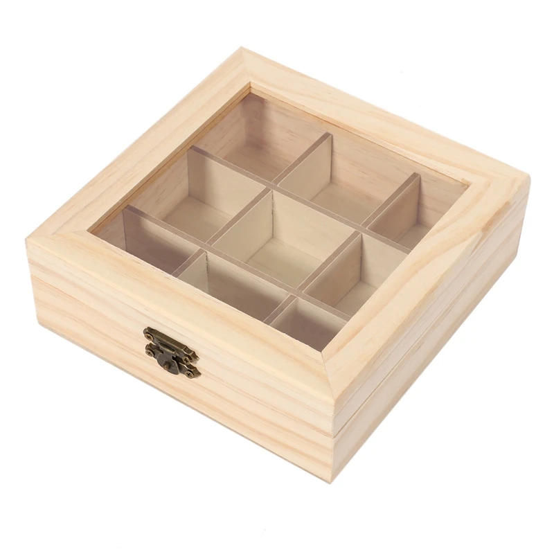 6X Wooden Tea Bag Jewelry Organizer Chest Storage Box 9 Compartments Tea Box Organizer Wood Sugar Packet Container