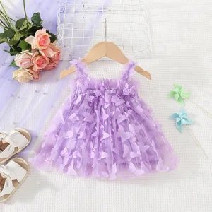 Borboleta halter de cor sólida para bebês saia a linha A embelezada, malha doce vestido de princesa, verão, novo, 0-3 anos 8 principais vendas vestido 1 ano bebe borboleta - №8