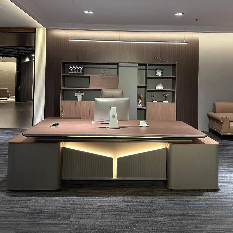 

Brown Wooden Executive Office Desk Storage Manager Adjustable Drawers Computer Desk Study Cheap Scrivania Work Station Table