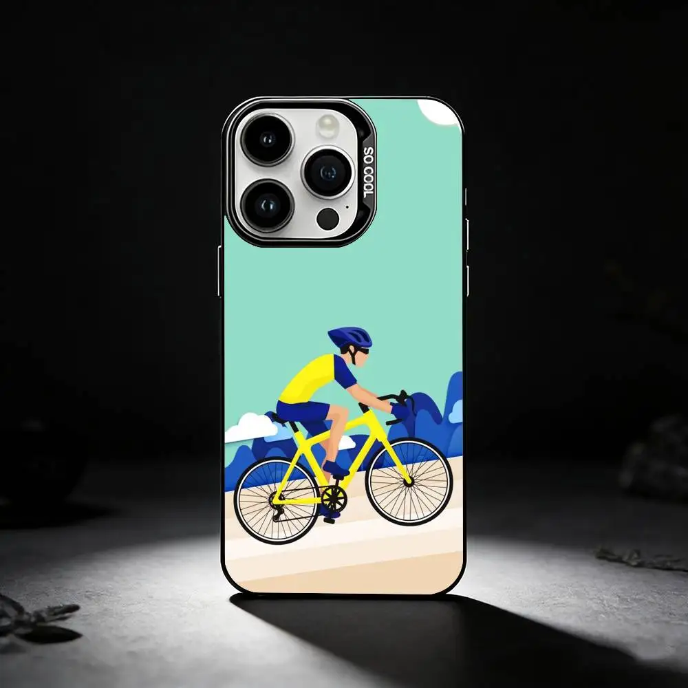 حافظة هاتف للدراجة الجبلية M لهواتف iPhone 17,16,15,14,13,12,11 Plus، Pro Max، XS، حافظة هاتف فضية ملونة