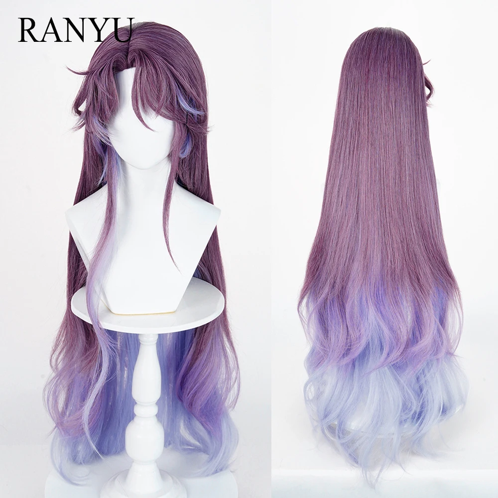 

Long Wavy Purple Ombre Blue Wigs Middle Part Anime Game Cosplay Fluffy Wig Heat Resistant for Daily Party