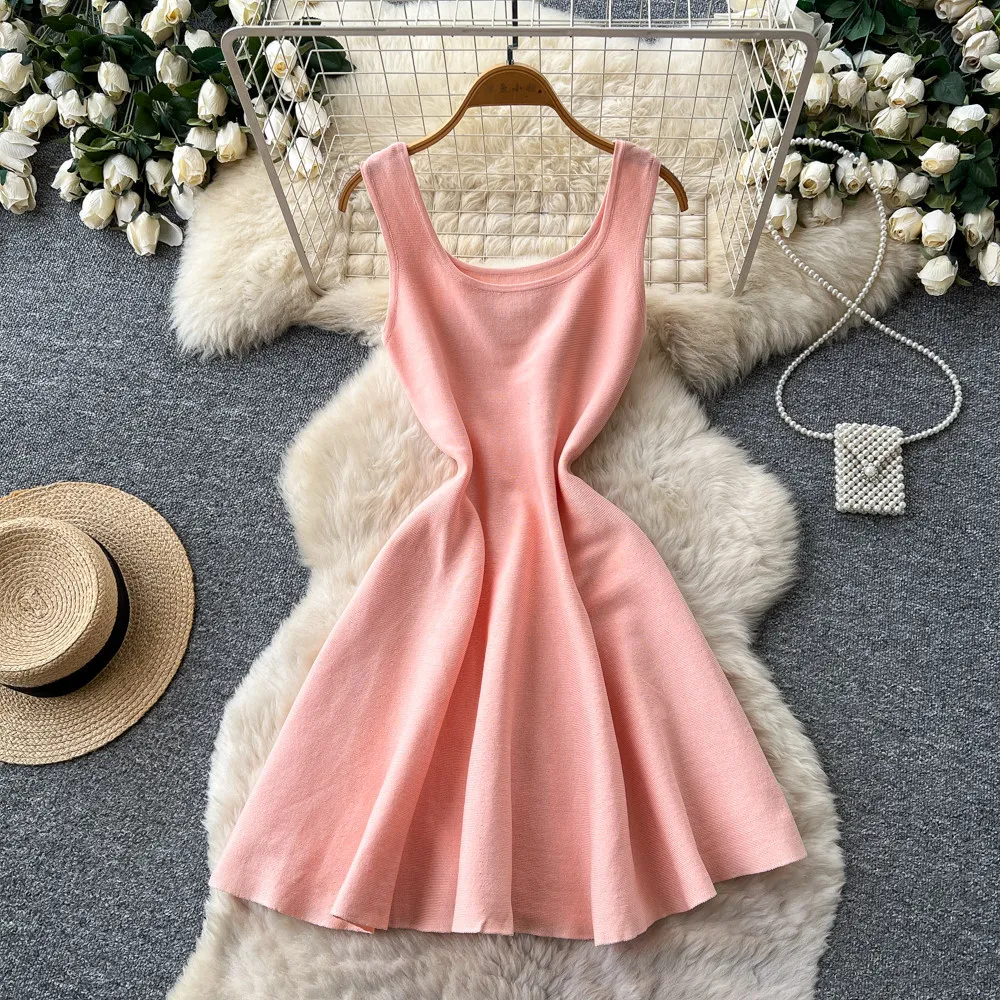

Short Dress Women Dresses A Line Vestidos Y2k Streetwear Round Neck Sleeveless Tight Waist Elegant Splice Party Night Work 2026